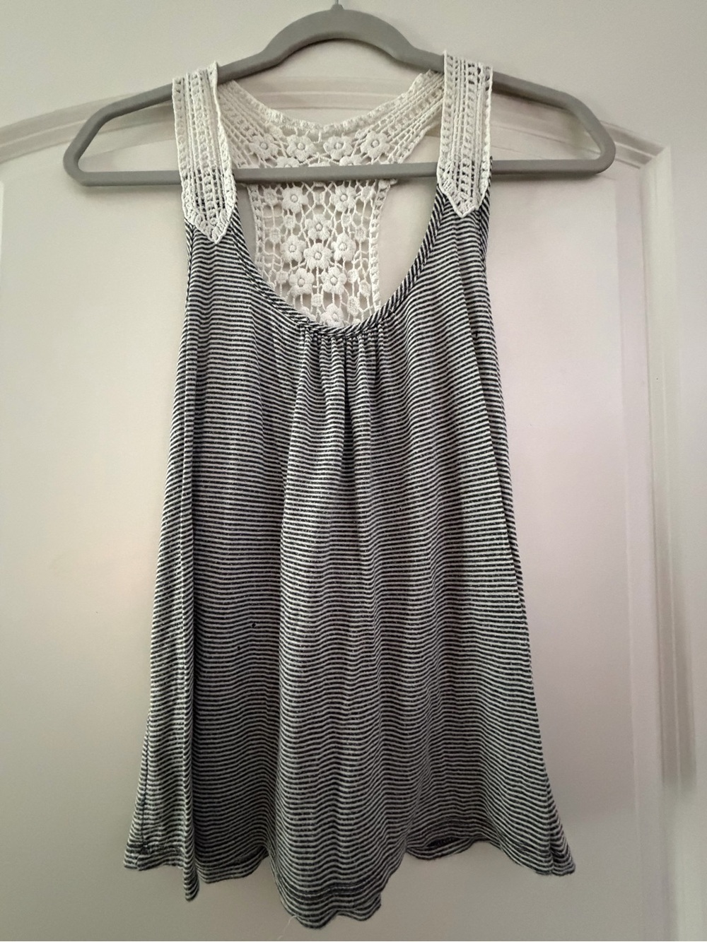 Forever 21 Black and White Striped Lace-Back Tank